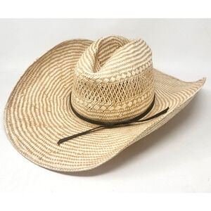 Rodeo King 6 3/4 Straw Cowboy Hat 25X Two-Tone Vent Crown Leather Band Wide Brim